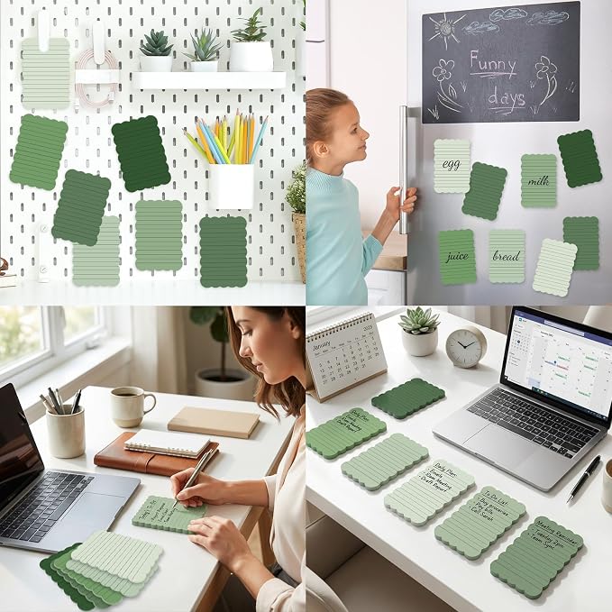 AnyDesign 12Pcs Scalloped Sage Green Sticky Notes 4 x 6 Inch Gradient Green Self Adhesive Lined Notepad Removable Memo Pad for Classroom Office Home School Party Supplies