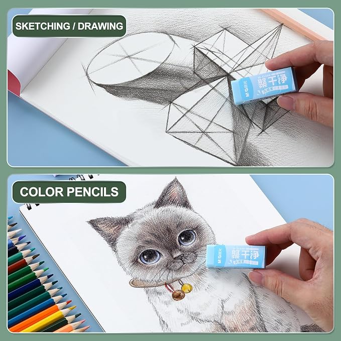 M&G 10 Pack Erasers, Pencil Erasers Large Eraser Colored Cute Soft Block Easy to Clean Durable Bulk for Sketching Drawing Artists Teacher Color Pencils Carving Stamps, 5 Pastel Colors