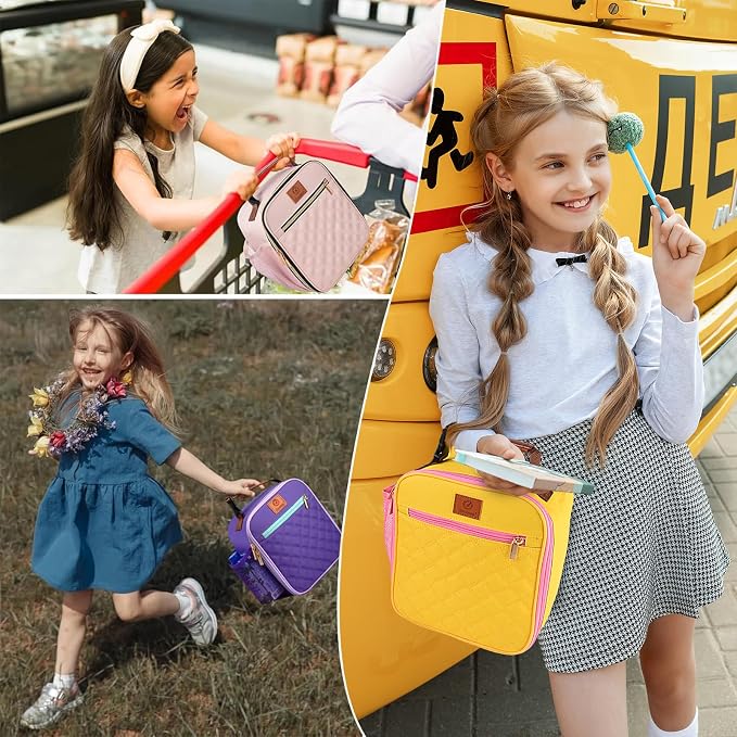 Genteen Kids Lunch Box Insulated Soft Mini Cooler with Bottle Holder, Lightweight Reusable Easy-Clean Lunch bag for Girls, Boys Back to School-Yellow