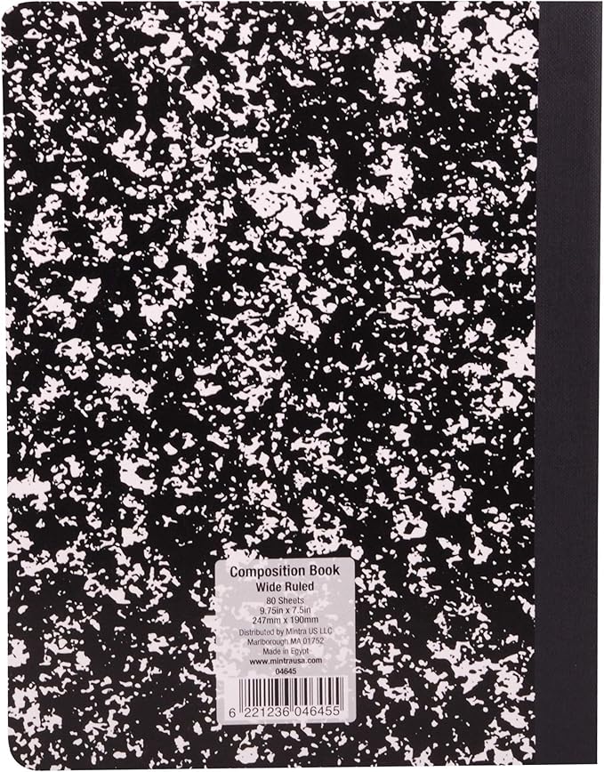 Mintra Office Composition Books (Black Marble Comp - Wide Ruled, 24 Units (6-4pks))
