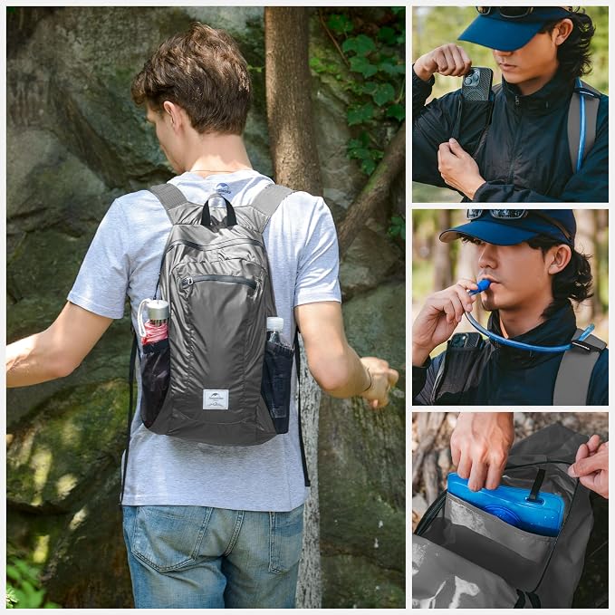 Naturehike 25L Lightweight Hiking Backpack, Waterproof Camping Packable Backpack Ultralight for Travel, Airplane, Small Hiking Daypack for Adults, Grey