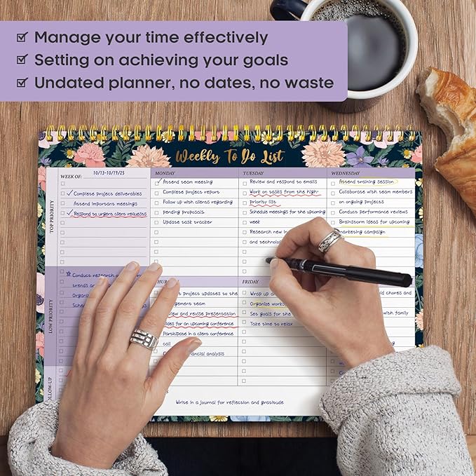 Taja Weekly To Do List Notepad with 52 Undated Sheets(8.5"×11")- Weekly Desk Planner for Women & Man, Work and Home - 1 Pack Lavender Dream
