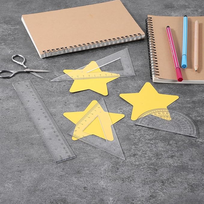 4 Pcs Transparent Plastic Ruler Kit, Math Geometry Set with 8 Inch Straight Rulers, Triangular Ruler, Protractor, Clear Measuring Tools for Office and Drafting