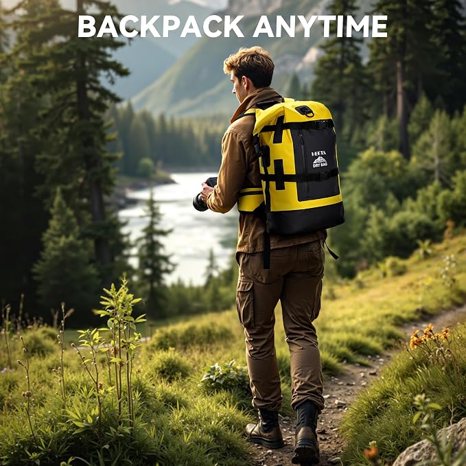 HEETA Dry Bags Waterproof Backpack 40L for Men & Women, Roll Top Heavy Duty | Cushioned Hiking Backpack, for Kayaking Boating Paddle Boarding Fishing Travel Camping Beach Vacation Cruise Ship Essentials