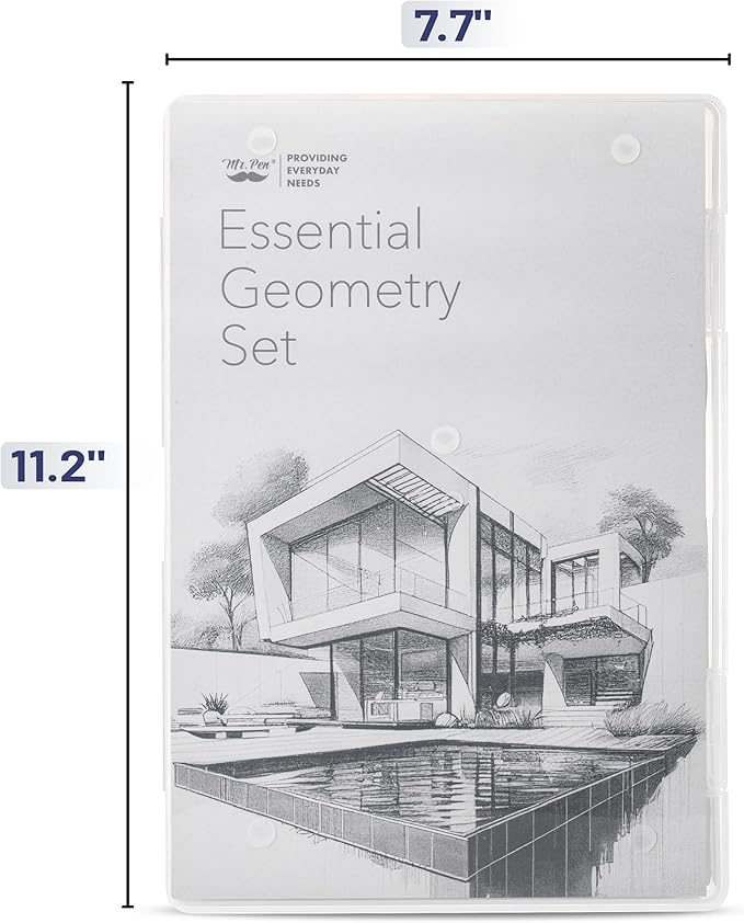 Mr. Pen- Professional Geometry Set, 15 pcs, Drafting Tools with Protractor, Compass, Metal Ruler, Triangles, Pens & Pencils, Complete Geometry & Drafting Kit for Architects, Engineers & Students