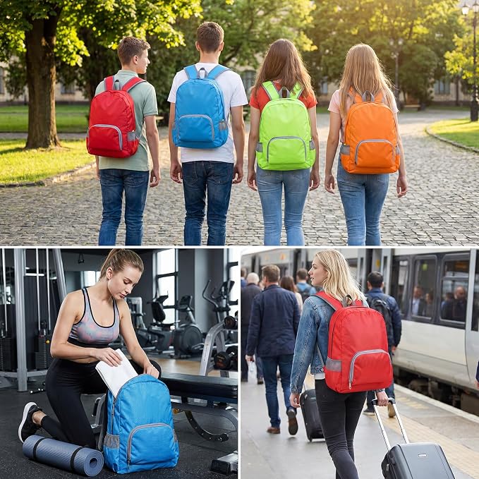 12 Pcs Back to School Backpacks in Bulk Classic Colorful Foldable Backpacks Oxford Cloth Multi-Use Book Bags for Outdoor Travel Student School Supply 7 Colors
