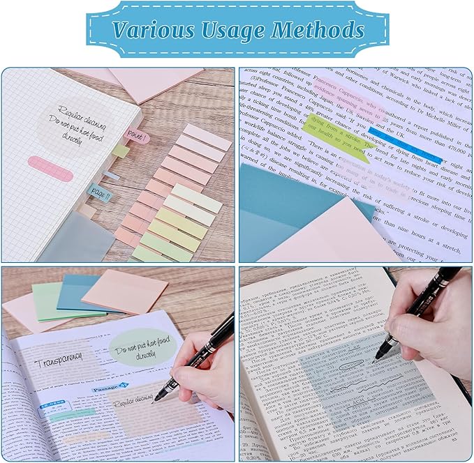 1100 Sheets Transparent Sticky Notes, Clear Waterproof 3 x 3 Sticky Notes with Pen, Translucent See-Though Note Tabs for Bible Study Book Annotation Kitchen Reminder (Blue)