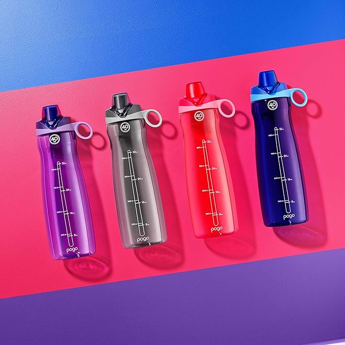 Pogo BPA-Free Plastic Water Bottle with Chug Lid, 40 Oz, Blue