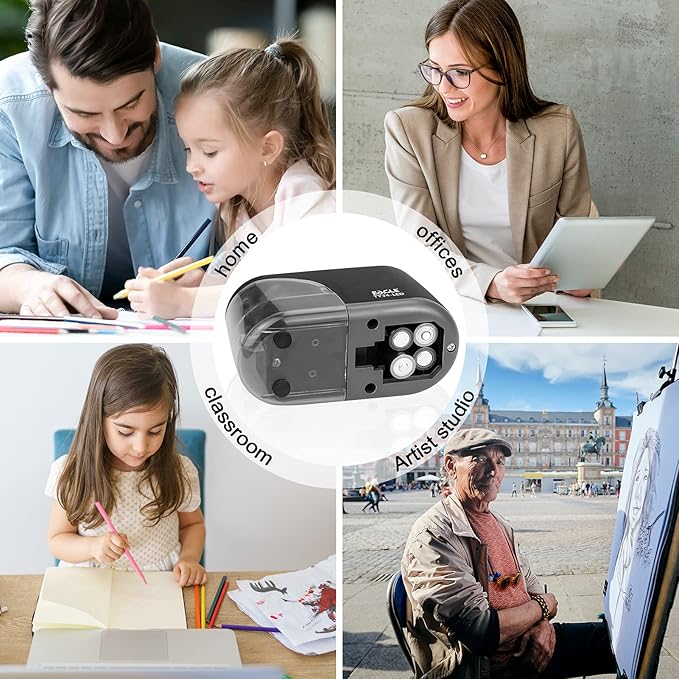 Eagle Electric Pencil Sharpener, Battery Powered Sharpener, LED Light Shinning During Sharpening, Portable, with Reusable and Replaceable Blade, Suitable for Kids, Ideal School Office Supplies (Black)