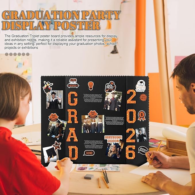 MiniInflat 4 Set 2026 Graduation Picture Trifold Poster Board Double-Sided Foldable Photo Display Board Graduation Decoration for Class of 2026 High School College DIY Craft(Orange,24 x 16 Inches)