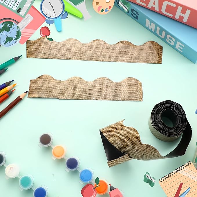 Fuyoooo 49 ft Burlap Magnetic Borders for Classroom Bulletin Board Borders Natural Magnetic Whiteboard Classroom Strips Reusable Rolled Wall Trim for School Teacher Offices Chalkboard