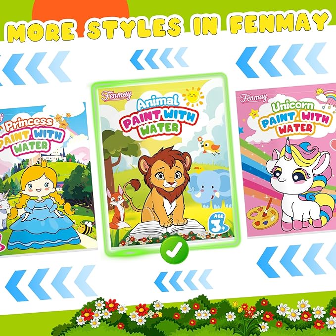 Fenmay Paint with Water Books for Kids - Mess Free Watercolor Paint Sets with 2 Premium Brushes for Kids Ages 3-5 4-8, Arts and Crafts Drawing Activities, Toddler Birthday Gift(Animal)
