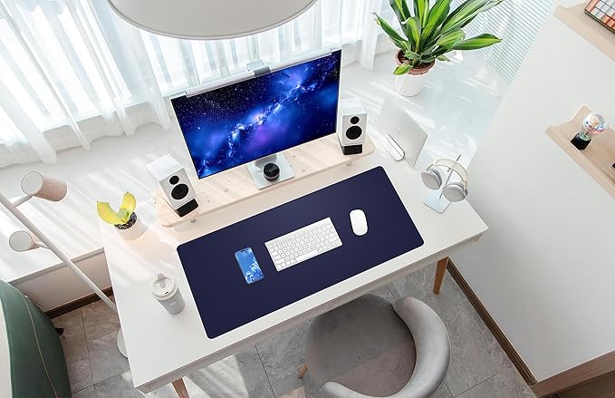 AFIING Cork Desk Mat 35.4" x 17", Dual-Sided Natural Cork & PU Leather Desk Pad, Non-Slip Waterproof Large Mouse Pad for Office, Home & Gaming (Blue)