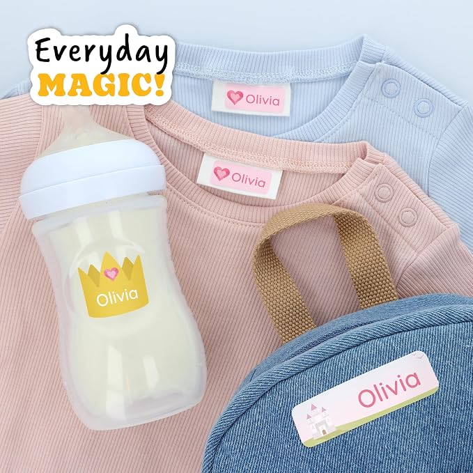 Personalized Daycare Name Labels (84) – Daycare Labels & Name Stickers for Kids – Labels for Kids Stuff Daycare – Waterproof for Baby Bottles, Clothing & Lunch Boxes - Princess Heart