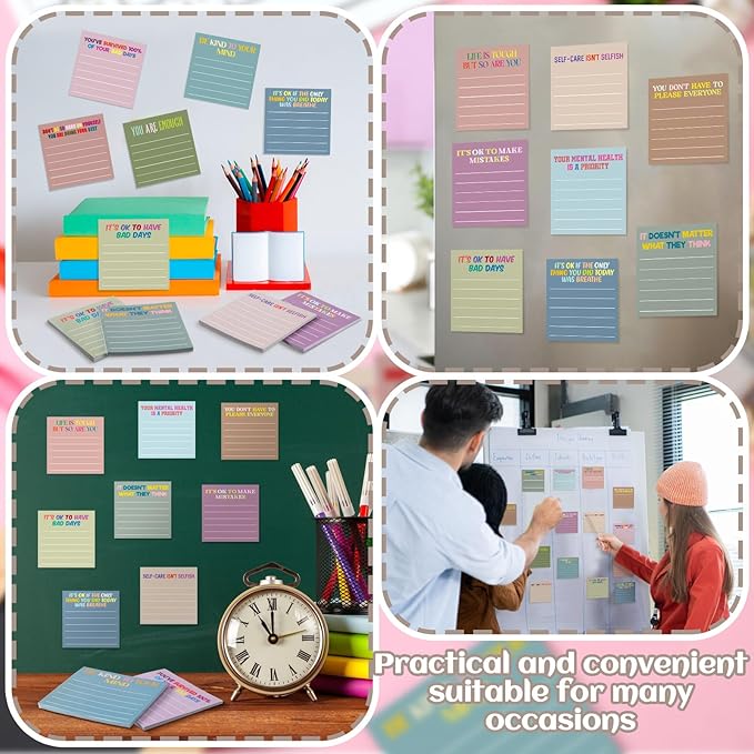 Yinder 24 Pcs Inspirational Sticky Notes Cute Motivational Sticky Notes Pad End of Year Employee Appreciation Gifts Bulk for Teacher Nurse Coworkers Office Supplies 3 x 3'' (Health,Morandi Color)