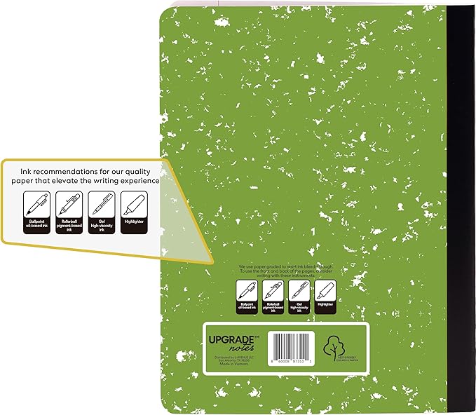 Composition Notebooks, Wide-Ruled Paper, Resists Ink Bleed-Through, 100 Sheets, Size 9.75” x 7.5”. Marble Colors, 4-pack