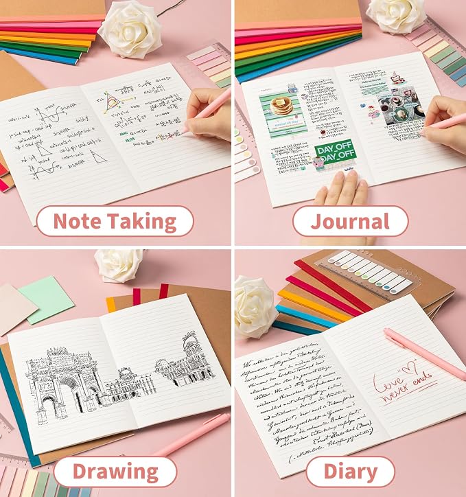 6 Pack Lined Notebook Journals Bulk, 8.3”x 5.5” Kraft Cover Lined Notebooks