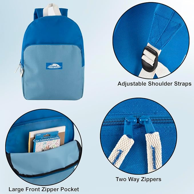 Trail maker 15 Inch Backpack for Kids, Preschool, Elementary & Middle School Students – Spacious Bookbag with Large Front Pocket, Adjustable Straps, Fits up to 13 Inch Laptop (Blue)