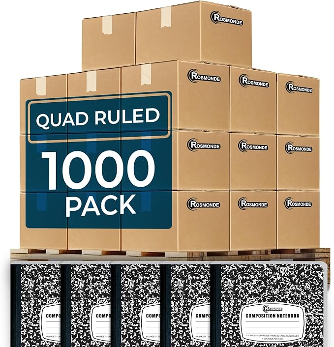 Rosmonde 1000 Pack (Pallet) Composition Notebooks Bulk, Quad Ruled, Pallet of Composition Notebooks, 100 Sheets (200 Pages), 9-3/4 x 7-1/2, Bulk Notebooks for School & College, 4-7 Days Transit
