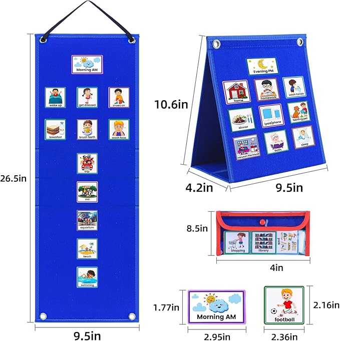ALSLEA Visual Schedule for Kids with Autism Chore Chart for Kids Daily Routine Chart Autism Learning Materials Toddler Planning Board Visual Schedule for Classroom, Home with 124 Cards (DarkBlue)