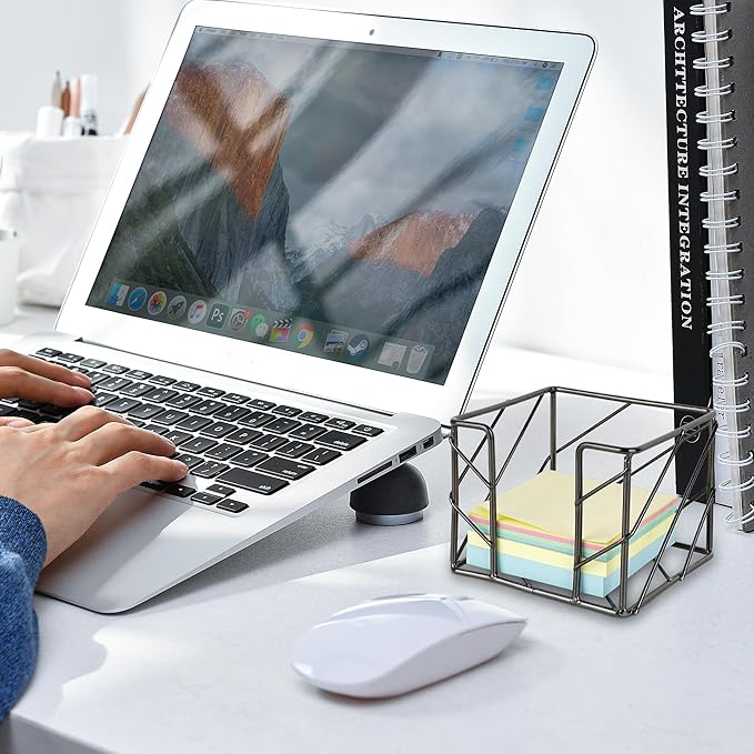 Mesh Metal Sticky Note Holder, Wire Memo Cube Dispenser, Desk Supplies Storage Organizer Container for Home School Office, Fits 3x3 Inch Notes (Black)
