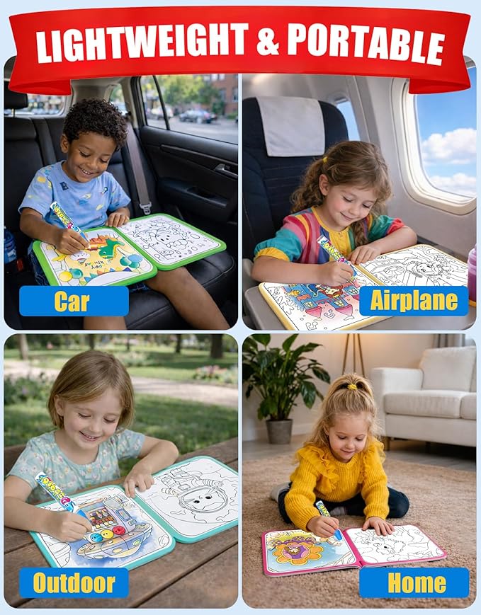 Reusable Water Coloring Books for Toddlers, Clean & Easy Painting & Doodle Book Toys for Kids Ages 1-3, 2-4 | Paint with Water Activity Book, Travel Gift for Boys & Girls-Dinosaur