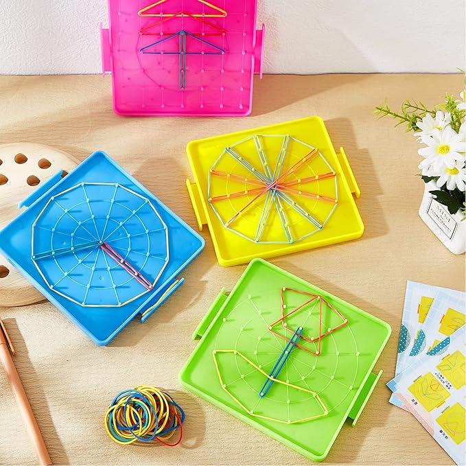 Deekin 36pcs Double Sided Geoboard Mathematical Kids Geoboards with Rubber Bands Math Manipulatives Toy for Geometry, 6.9 x 6.3 Inches Classroom Back to School