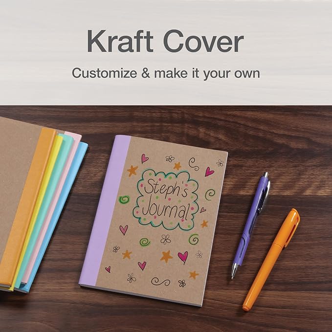 Oxford Composition Notebook 6 Pack, Notebooks for School, School Supplies, College Ruled Paper, 5.75 x 8 Inches, Small Journals, 60 Sheets, Kraft Covers with Assorted Pastel Spines (63832)