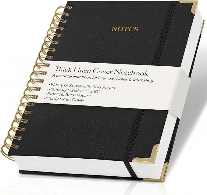 Aesthetic Thick Spiral Notebook Journal For Women in B5 Format - Stylish Linen Hardcover College Ruled Note Book w 300 Lined Pages - Cute Supplies For Bible Study & Staying Organized at Work or School