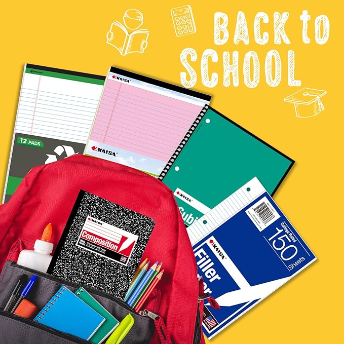 Kaisa 1 Subject Spiral Notebooks, 70 Sheets 6 Vibrant Color Options, 4 Pads Per Color – Abundant Stock for All Your Needs College Ruled 10.5"x8" Paper, Note Books Home School Supplies for Students Office, 1Carton of 24pcs