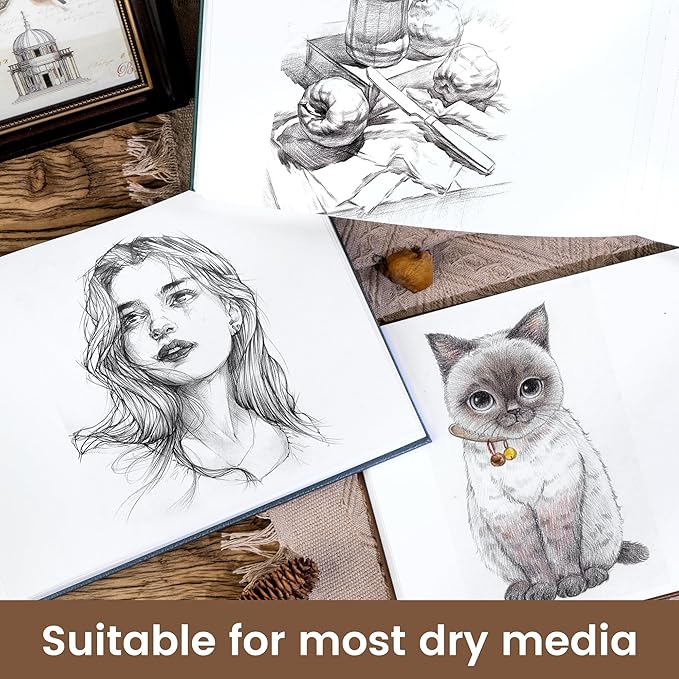 CAGIE Hardcover Sketch Book for Drawing, Mixed Media Sketchbook 120lb/200 GSM, 9" x 12" Lay-Flat Large Sketchbook, Sketch Pad for Artist Drawing, Boxed for Gifts, 60 Sheets/120 Pages, Brown