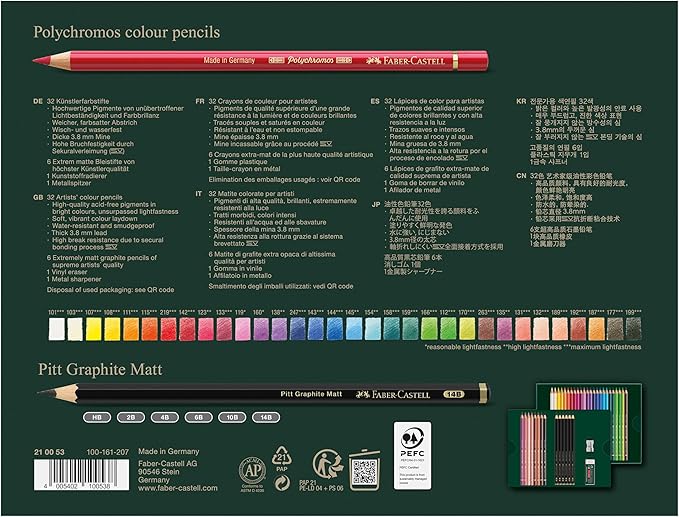 Faber-Castell Polychromos and Pitt Graphite Matte Giftset Artist Gift Set, Multi-Color 40 Count