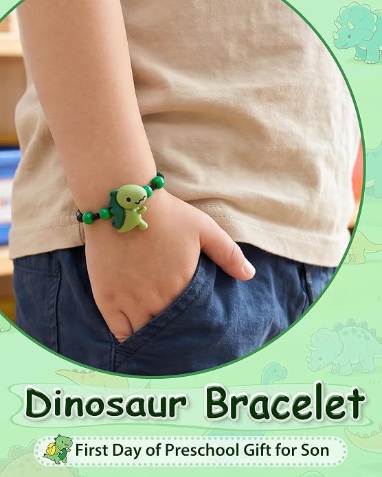 PEALICIOUS Dinosaur Bracelets for Boys, Back to School Birthday Son Gifts | First Day of Kindergarten Bracelet, Adjustable Dino Gifts Match Dinosaur Costume, Birthday Gifts for Boys Son Grandson