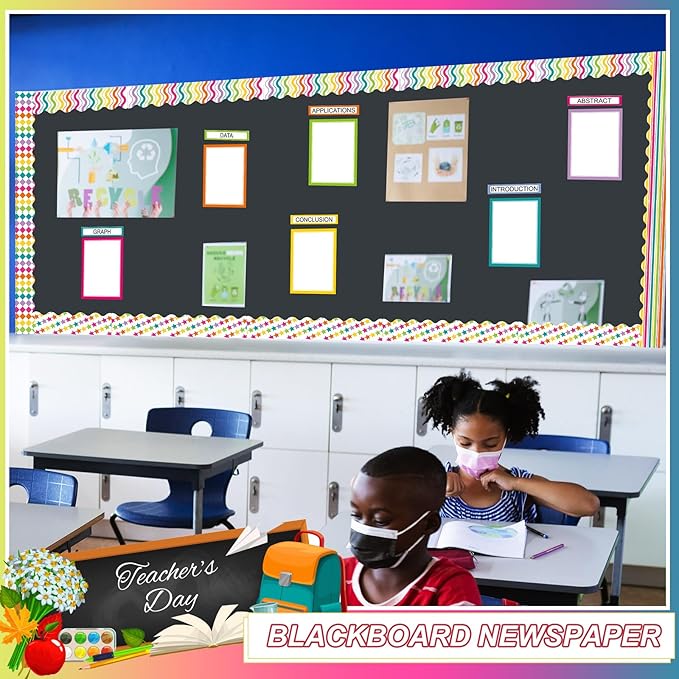 Fuyoooo 90 Pcs Science Fair Board Supplies 60 Trim Scalloped Bulletin Board Borders 24 Presentation Board Subtitles 6 Science Fair Titles for Classroom Display Boards(Colorful)