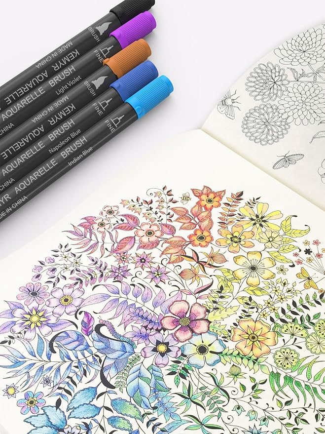 KEMYR Markers for Adult Coloring Books: 36 Color Dual Tip Fine & Brush Pens Water-Based Coloring Marker for Adults Drawing Sketching Bullet Journal Writing Lettering No bleeding