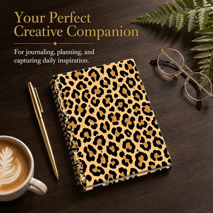 ATJFKIXL Cute Spiral Journal Notebook, A5 120 Page College Ruled Wirebound Notebook, Soft Cover for Students Office Notes and Planning - Brown Leopard Pattern