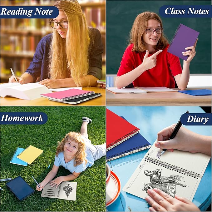 Leelosp 12 Pcs Small Spiral Notebook Lined Spiral Journal College Ruled Notebook Wire Bound Kraft Cover, 120 Pages for Work (Colorful,5.5 x 8.3 Inch)