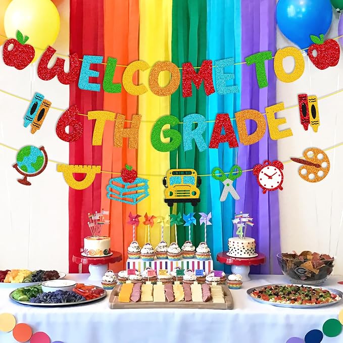 Welcome to 6th Grade Banner First Day of 6th Grade Party Decoration Welcome Back to School Hello 6th Grade Classroom Décor Elementary New Grade Theme Bulletin Board Party Supplies