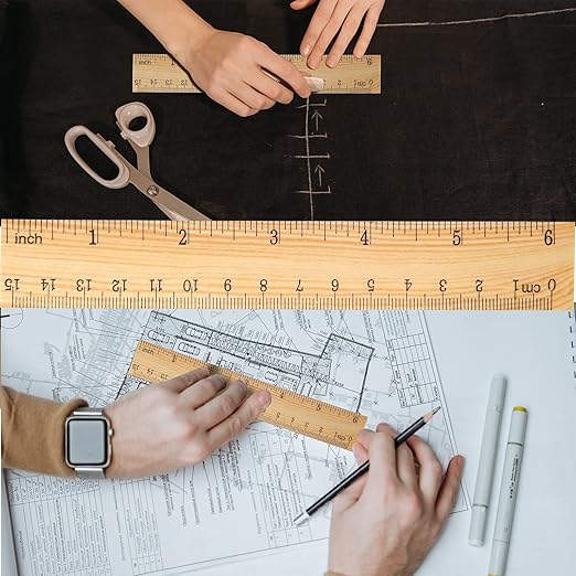 Zonon 100 Pcs Wooden Ruler Bulk Wood Measuring Ruler Office 2 Scale for School Education Families Kids Students (6 Inch)