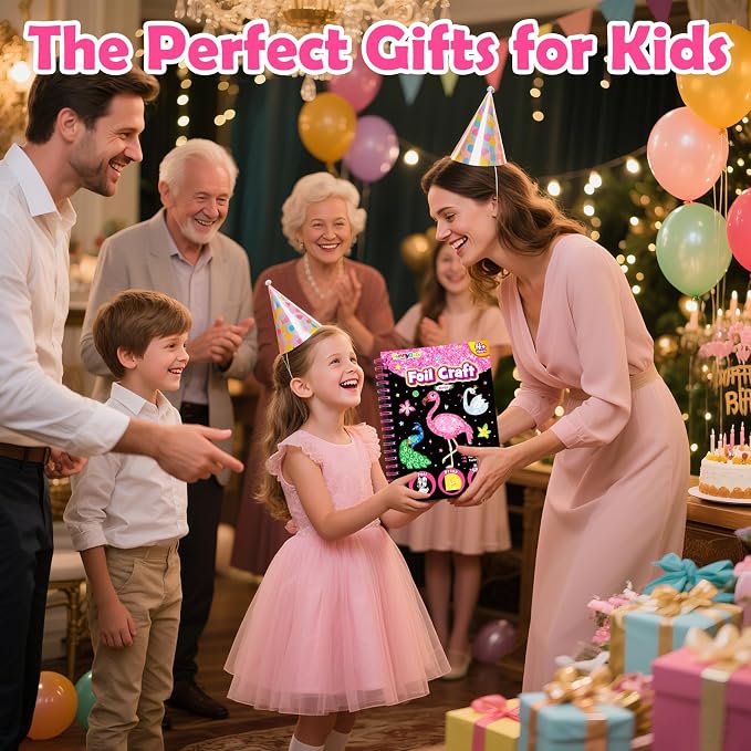 FUNNYB&G Mess-Free Foil Art Craft for Girls Ages 4-10, Kids Birthday Gift