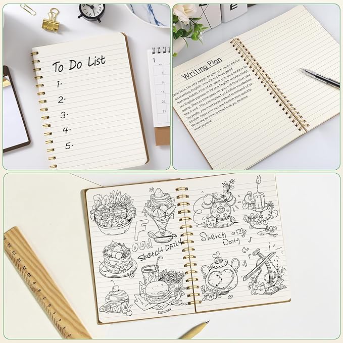 JIANTA Ruled Spiral Notebook, 4 Pack A5 Kraft Cover Wirebound Notebooks Bulk Journals, Memo Notepads Planner for Business Office School Travel, 100 Pages/50 Sheets