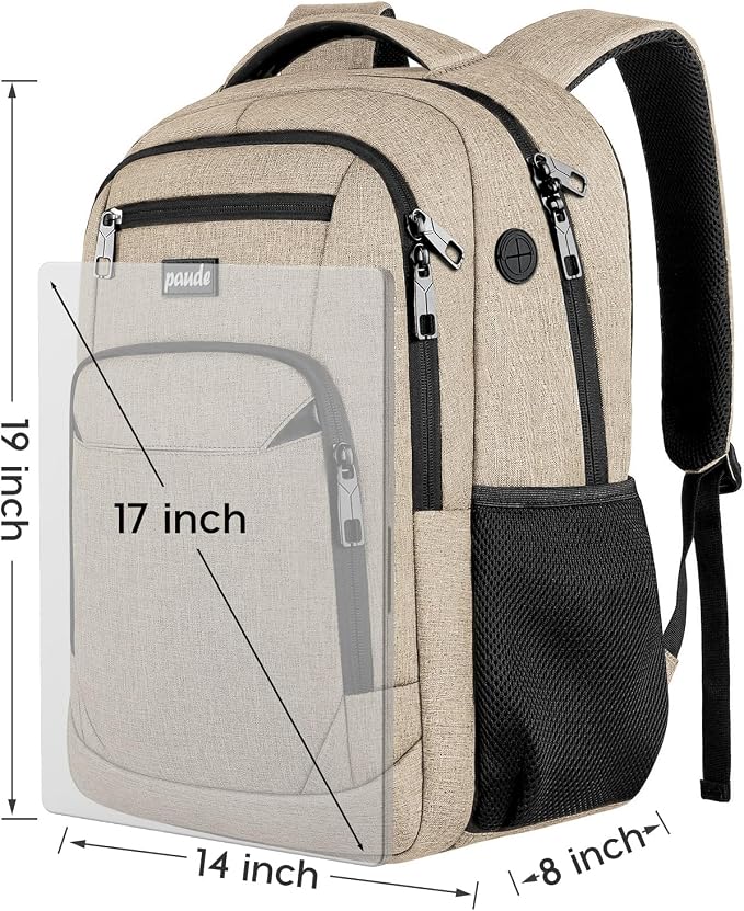 Paude Backpack School,Backpack Laptop Bookbag for Teens 17.3 Inch College Backpack for University Business Work Travel, Beige