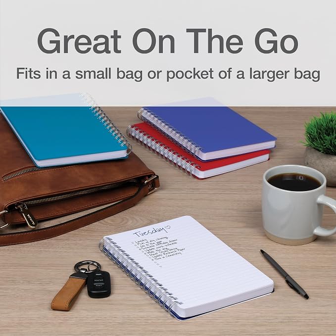 Oxford Poly Spiral Notebooks, Small 5.7" x 8.5" Book, Thick Poly Cover, White Paper, College Rule, 80 Sheets/160 Pages, Jewel Tones, (69720) Pack of 24