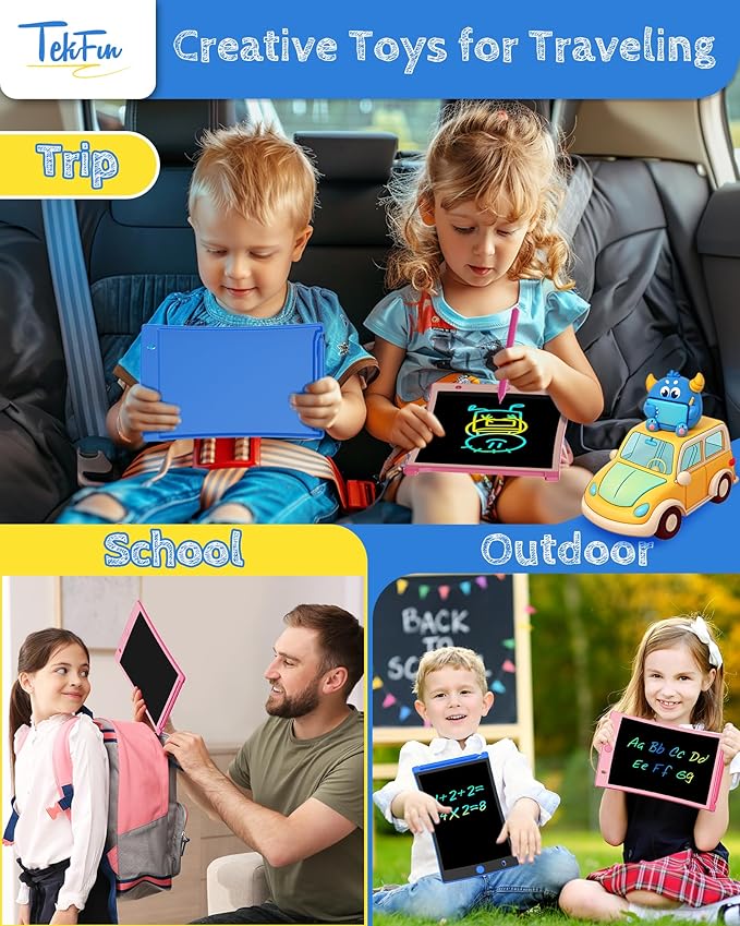TEKFUN 10 Pack LCD Writing Tablet with Stylus, 8.5in Erasable Doodle Board Mess Free Drawing Pad for Kids, Car Trip Educational Toys Birthday Christmas Gift for 3 4 5 6 7 Girls Boys