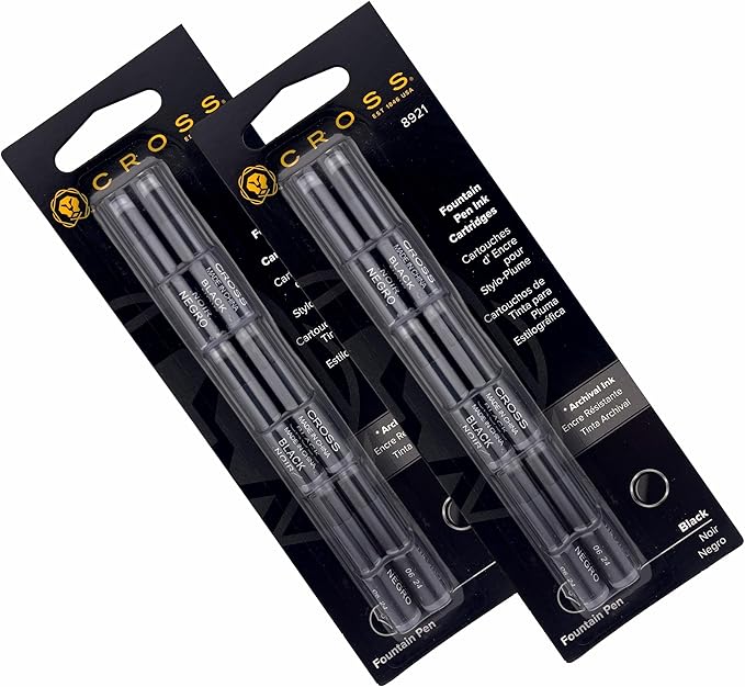 2 Packs - Cross Fountain Pen Cartridge Ink Refills, Black Ink Cartridges, 6 per card (8921)