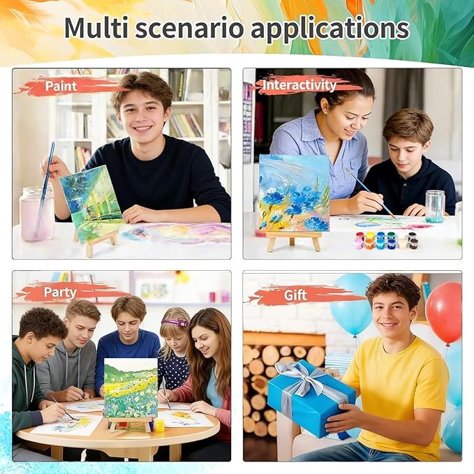 16 Pack 8 * 10In Canvas Boards for Painting, Art Canvas for Drawing with 32 Brushes & 16 Paint Trays & 32 Acrylic Paint, Mini Painting Canvas with Easel Set, Painting Kits for Adults Party