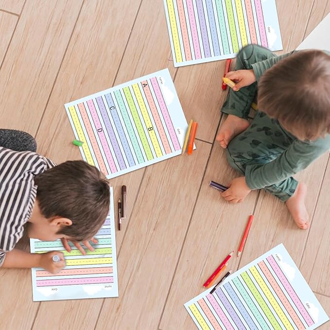 50 Sheets Multi-Color Raised Line Paper for Handwriting Practice, Wide Ruled Kindergarten Writing Paper, Double Sided, 8.5x11 inches