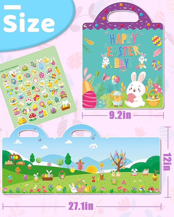 Benresive Reusable Sticker Book for Toddlers, Stickers for Kids, Travel Toys for Arts & Crafts Activities, Birthday Gift for Boys & Girls, Easter Themes