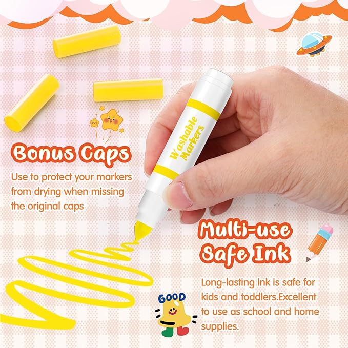 30 Pcs Mini Washable Markers Bulk Broad Line Conical Tip Washable Mark Pen Set Short Coloring Paint Pen for Art Projects Teacher Party Favors (Yellow)