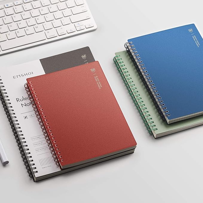 EMSHOI B5 Spiral Notebook 3 Pack, 480 Pages 100GSM Ink-Proof College Ruled, Waterproof Plastic Hardcover Twin-Wire Binding Journal for School Office Work, Blue
